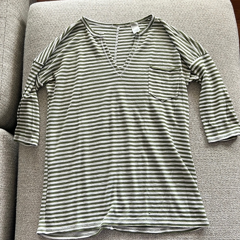 Green/white striped oversized shirt Small
